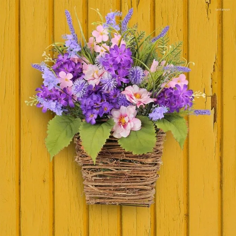 Panier de fleurs décoratives, présentoir de fleurs délicates, couronne artificielle, ornements pour la maison et le bureau