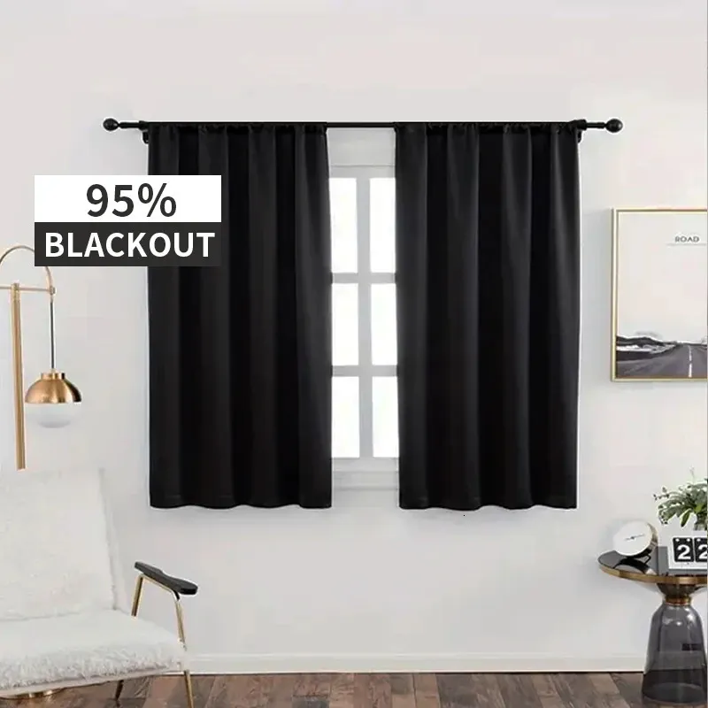 Blackout Curtains for Kitchen Living Room Short Window Curtain Bedroom Readymade Treatment Cortinas Cortas Home Shading 95% 240329