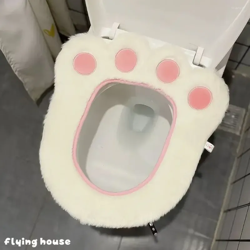 Coprisedili per WC Cuscino in peluche a forma di orso carino Tappetino universale per quattro stagioni Copertura adesiva per la casa per l'arredamento del bagno