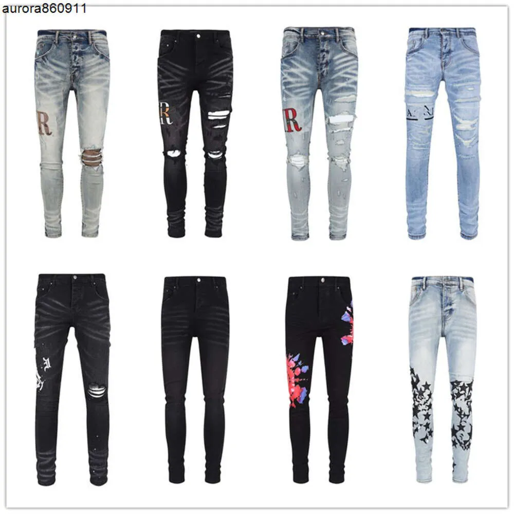 Мужские дизайнерские джинсы для мужских брюк, рваные облегающие узкие брюки-карандаш, брендовые рваные байкерские черные синие джинсы, облегающие мотоциклетные брюки