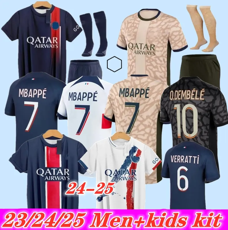 24 25 Maillot Mbappe Soccer Jerseys Kids Kit 23 24 25トレーニングPre Match 2023 2024 Maglia Paris Home Away Football Shirt Hakimi Fabian Vitinha O Dembeleシャツ