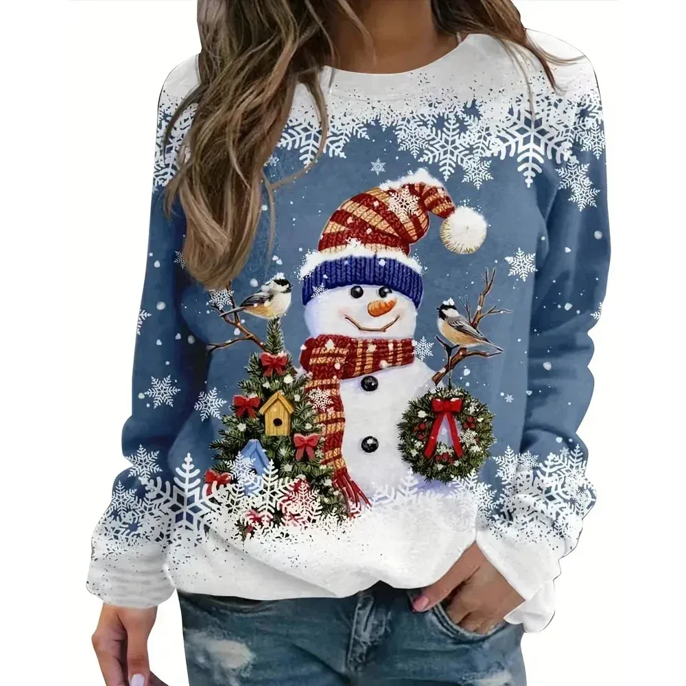 Christmas Snowman Snowflake Print Sweatshirt For Plus Size Women Long Sleeve Round Neck Pullover Winter Tops For Women From Ddmylucky 85.07 DHgate.Com