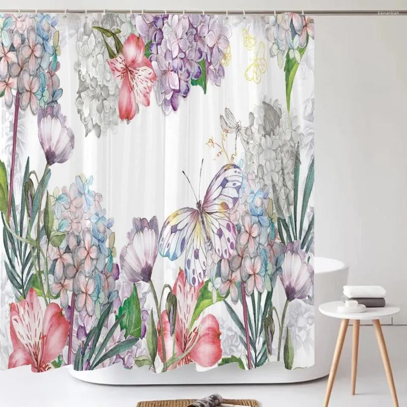 Shower Curtains Boho Luxurious Floral Curtain Butterfly Waterproof Polyester Bathtub Screen Bathroom Textured Machine Washable