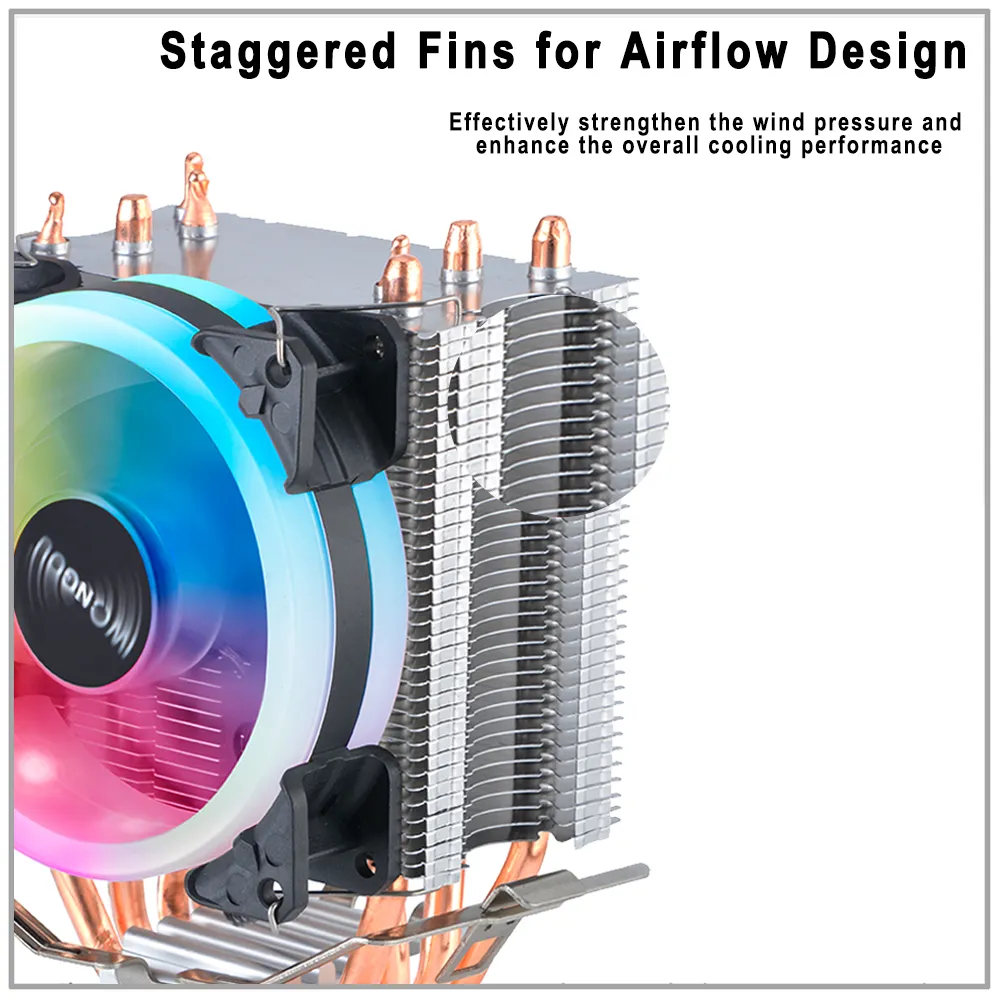 CPU Cooler AM4 4-pin 90mm RGB Cooling Fan with 4 Heatpipes Radiator for ...