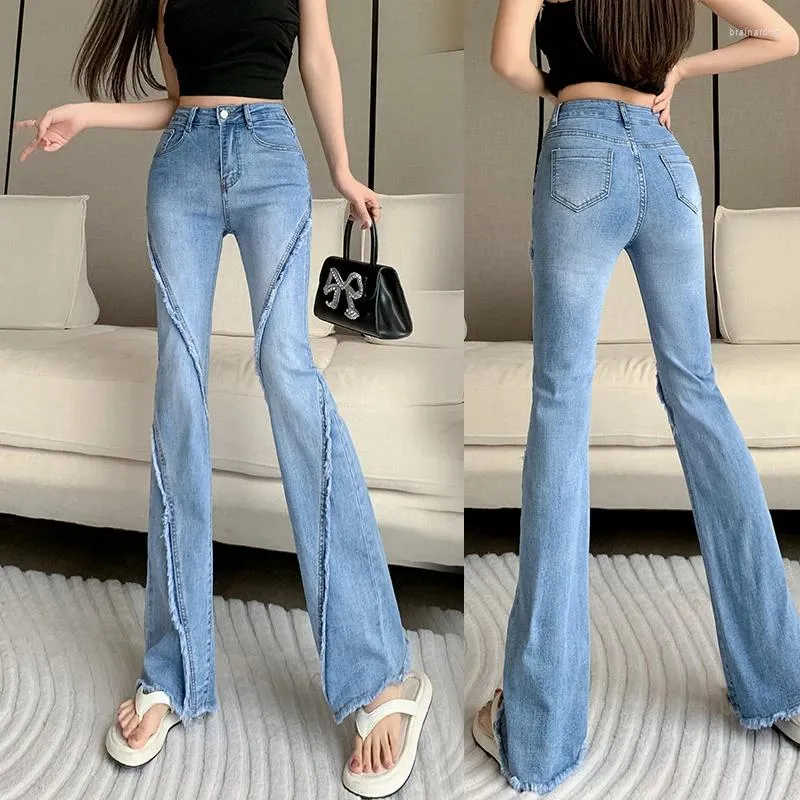 Jeans pour femmes Gland Patchwork évasé Femme Stretch Skinny Denim Pantalon Ladie Élastique Slim Mujer Mode Boot-Cut Pantalon 2024 Automne