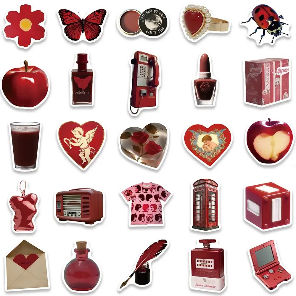 Red Aesthetic Stickers Pack Retro Waterproof Vinyl Decals For