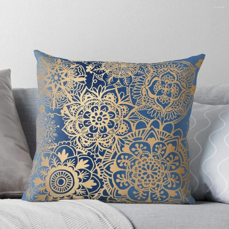 Poduszka niebieska i złota mandali wzór sofy okładki osłony jesiennej poduszki