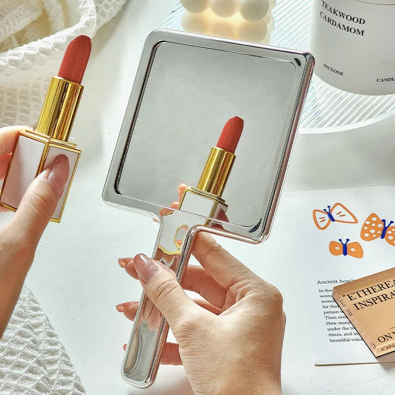 Neuer Griff Make -up Mirror HD Schönheit tragbarer rund quadratisch Handkosmetischer Spiegel Eitelkeit Compact Mirror Desktop Mirror Student Miror