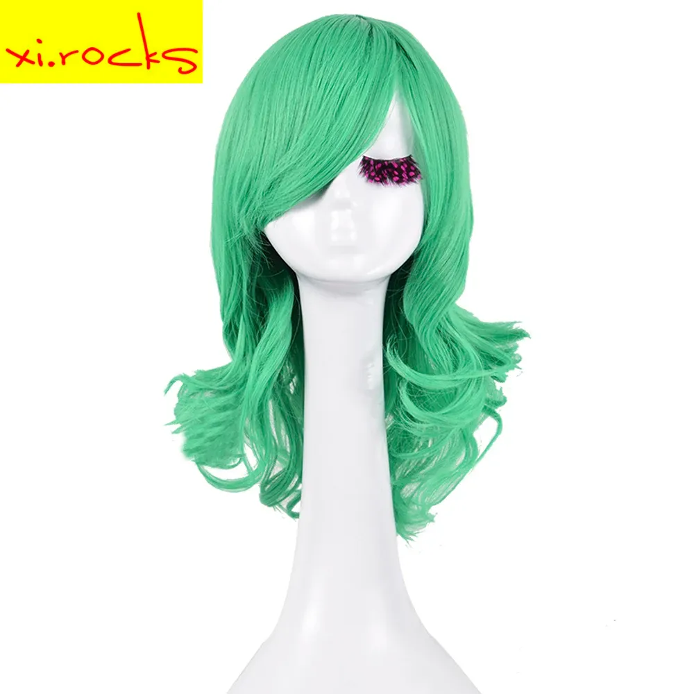 Wigs 3069 Synthetic Middle Length Green Colour Style Curly Wigs for Women Costume Cosplay Halloween Party heat Resistant Fiber Wig