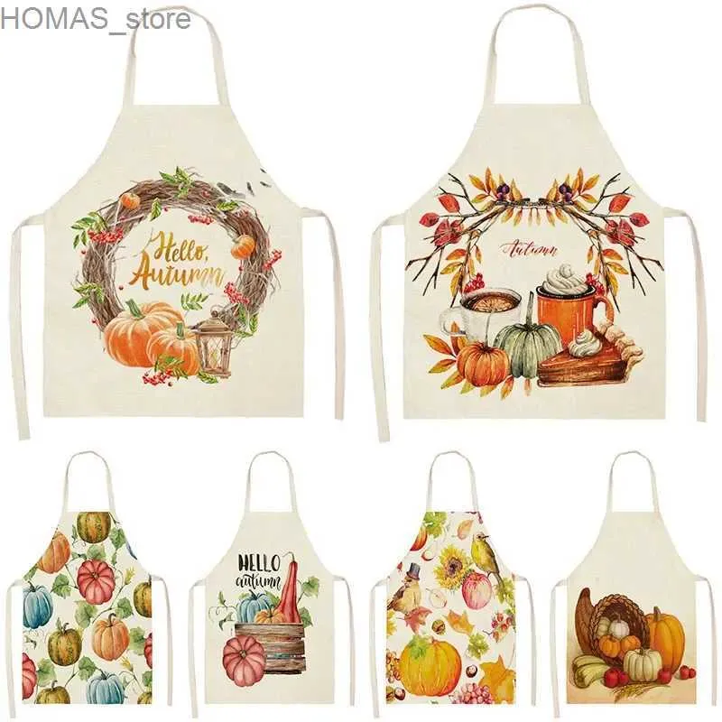 Aprons Autumn pumpkin apron womens cooking accessories childrens linen linenless fence family kitchen apron house cleaning tool Y240401BA8F