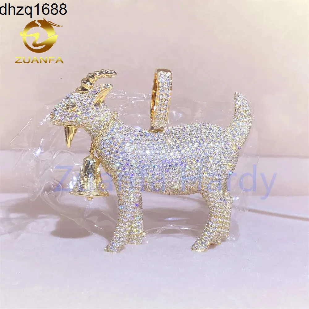 Anpassad 3D Design Sheep Charm Hip Hop Pendant VVS Moissanite Charm Iced Out 10k Yellow Gold Goat Pendant