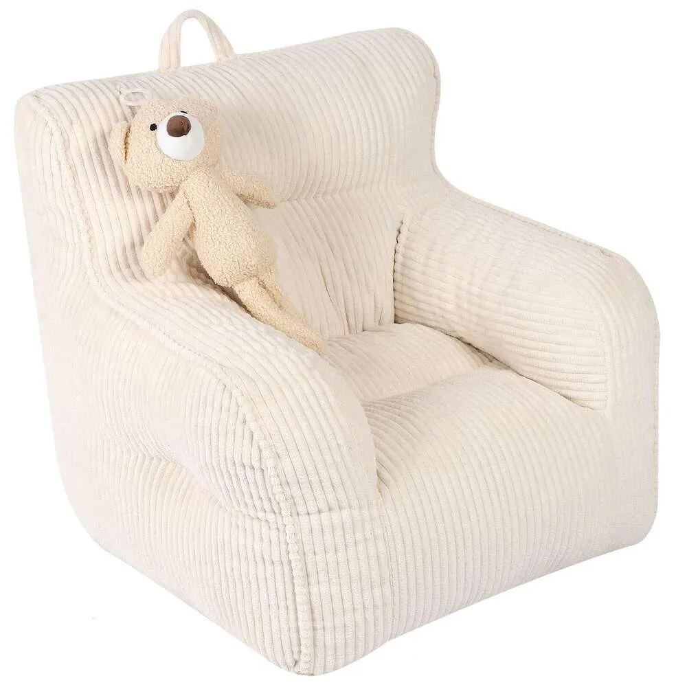 MOMCAYWEX Poltrona a Sacco per Bambini con Orsetto di Peluche, Comoda Sedia Prescolare, Adatta per Ragazzi e Ragazze, Beige