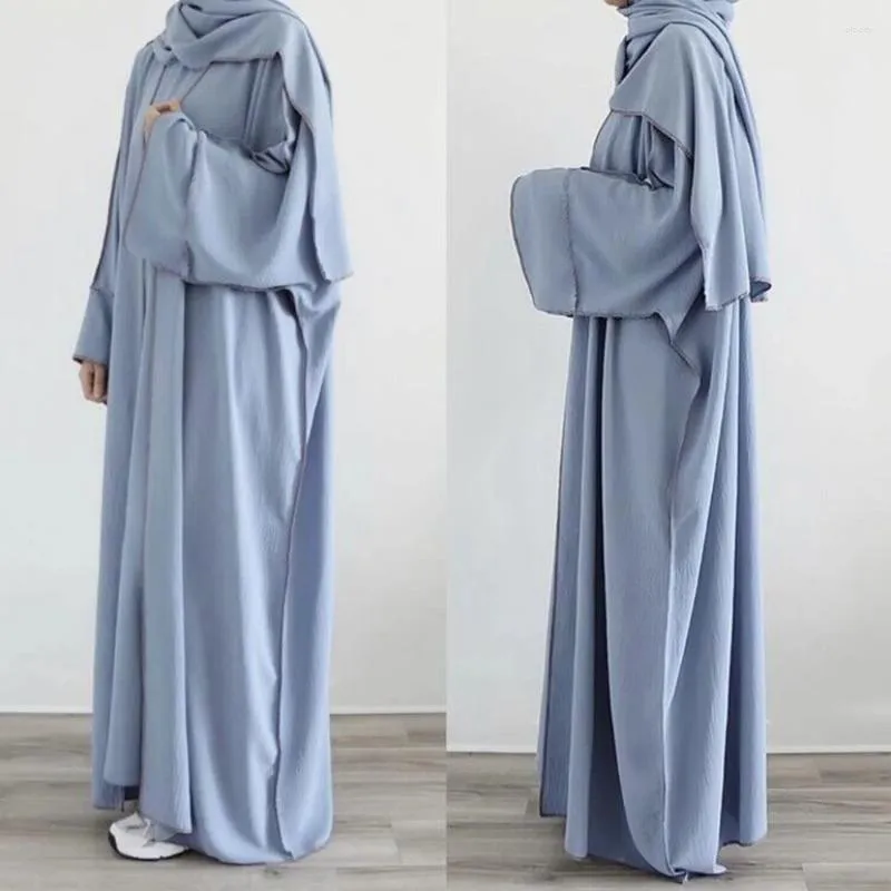 Etniska kläder Dubai Turkiet Kaftan Eid Ramadan Muslimska kvinnor Kimono Abaya Dress 3 Piece Matchande Set Islamic Robe Prayer Plagg Abayas