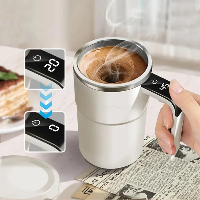 Mokken Automatische zelfroerende magnetische mok 304 roestvrij staal met LCD-scherm Koffie Melk Sap Mengbeker Slimme thermische kopjes