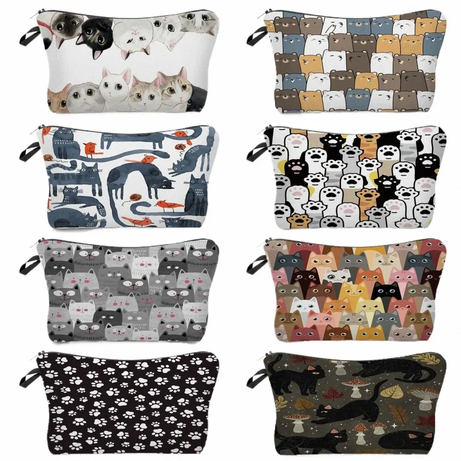 Leuke Carto Bloemen Kat Print Vrouwen Make-up Tas Profial Cosmetica Box Set Heren Toilettas Voor Reizen Kinderen etui Y9J7 #