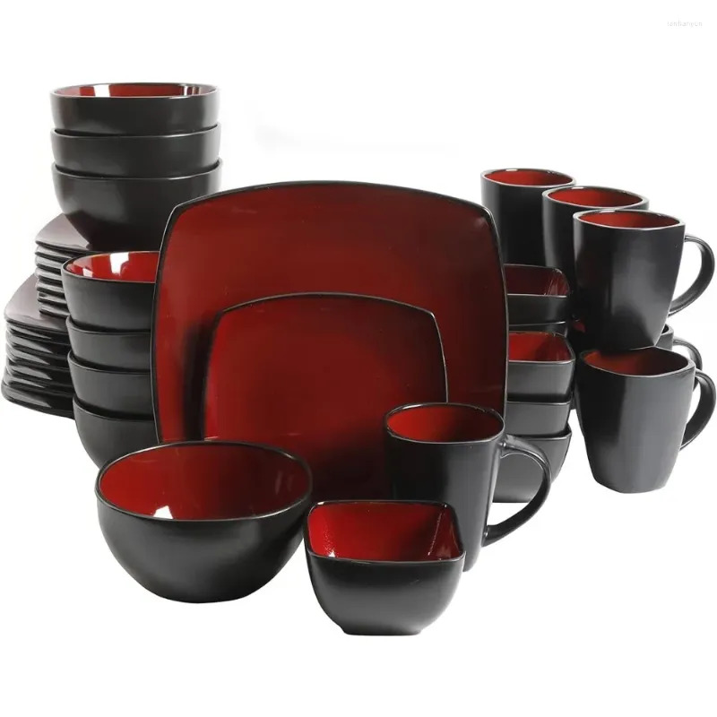 Service d'assiettes pour 8 (40pc) Dish Square Glaze Reactive Stoare Dingewred Set Complete Table Vole du fret rouge GRATUIT