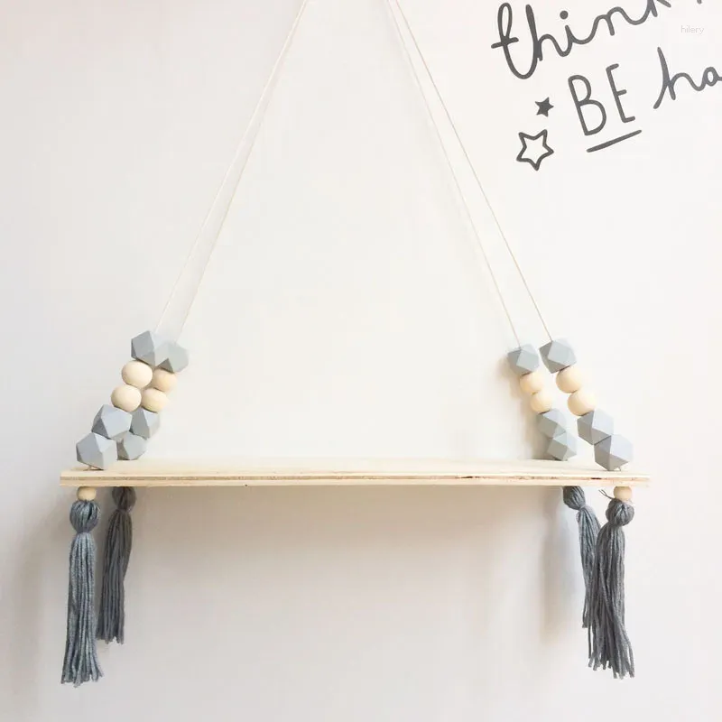 Decoratieve borden Creatieve kinderkamer houten kralen kralen kwast muurplank opslag organisatie swing hanging decoraties