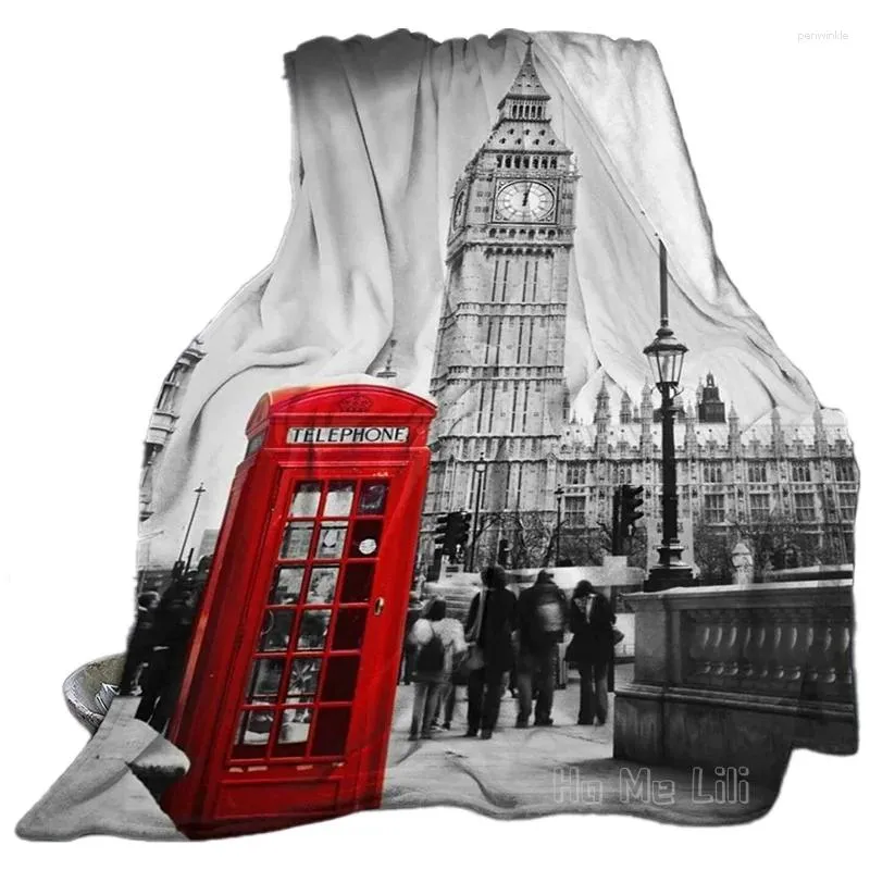 Coperte Famosa cabina telefonica e il Big Ben in Inghilterra Street View della città Retro di Ho Me Lili Coperta di flanella Caldo peluche