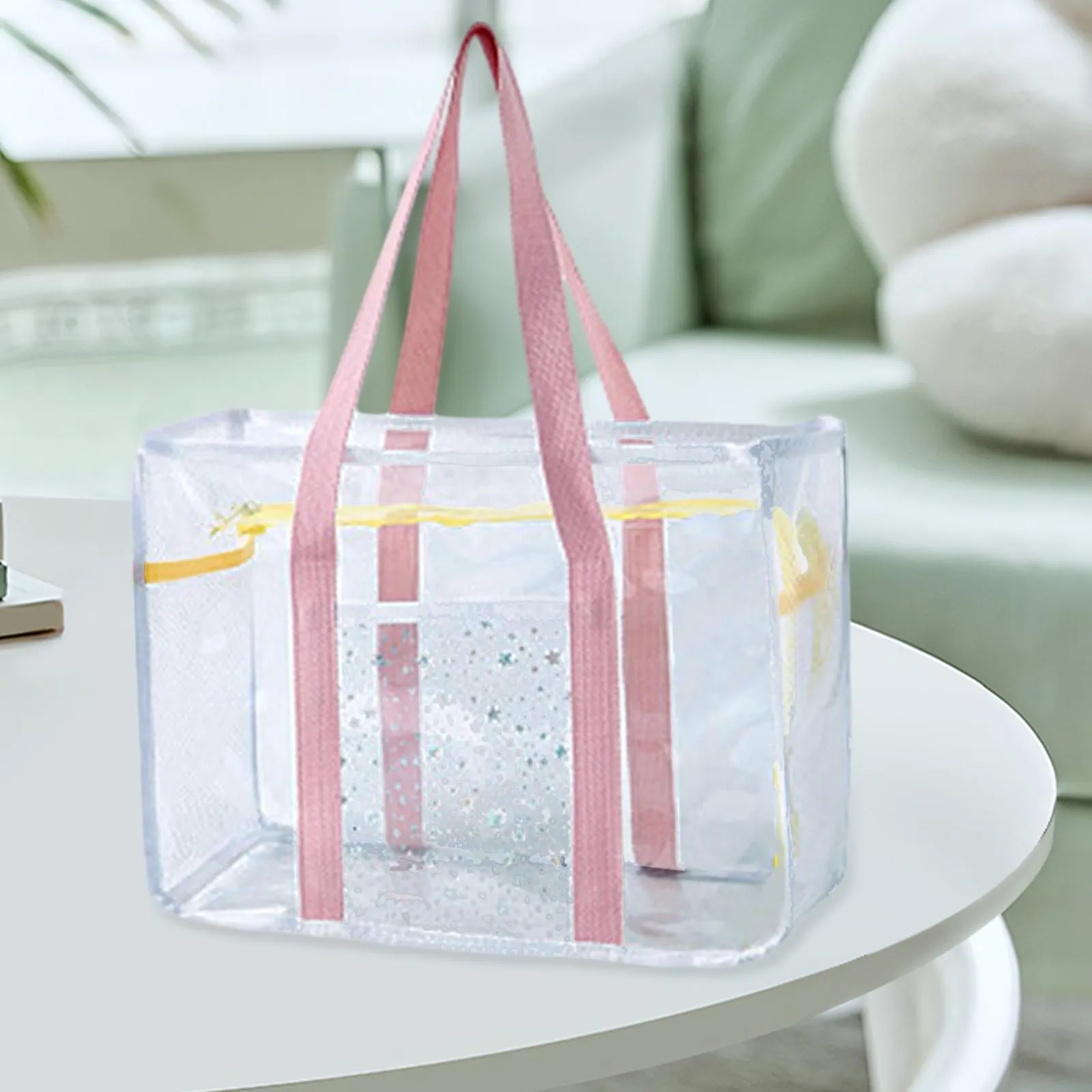 Clear Tote Bag Travel Storage Bag Thick PVC Large Capacity Transparent Shoulder Bag for Stadium Sports Game Street Daily Travel