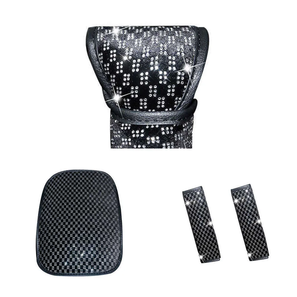 Upgrade Bling Auto Accessoires Voor Vrouwen Diamant Auto Stuurhoes Gear Cover Armsteun Pad 2 Stuks Schouderstuk Interieur Decor set