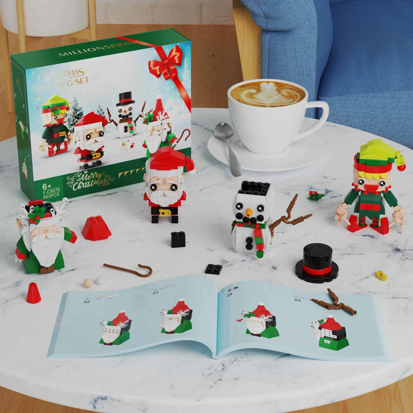 4 in 1 Figure di pupazzo di neve di Babbo Natale Brickheadz con manuale di carta Decorazioni per alberi di Natale Ciondolo lampadina di Natale
