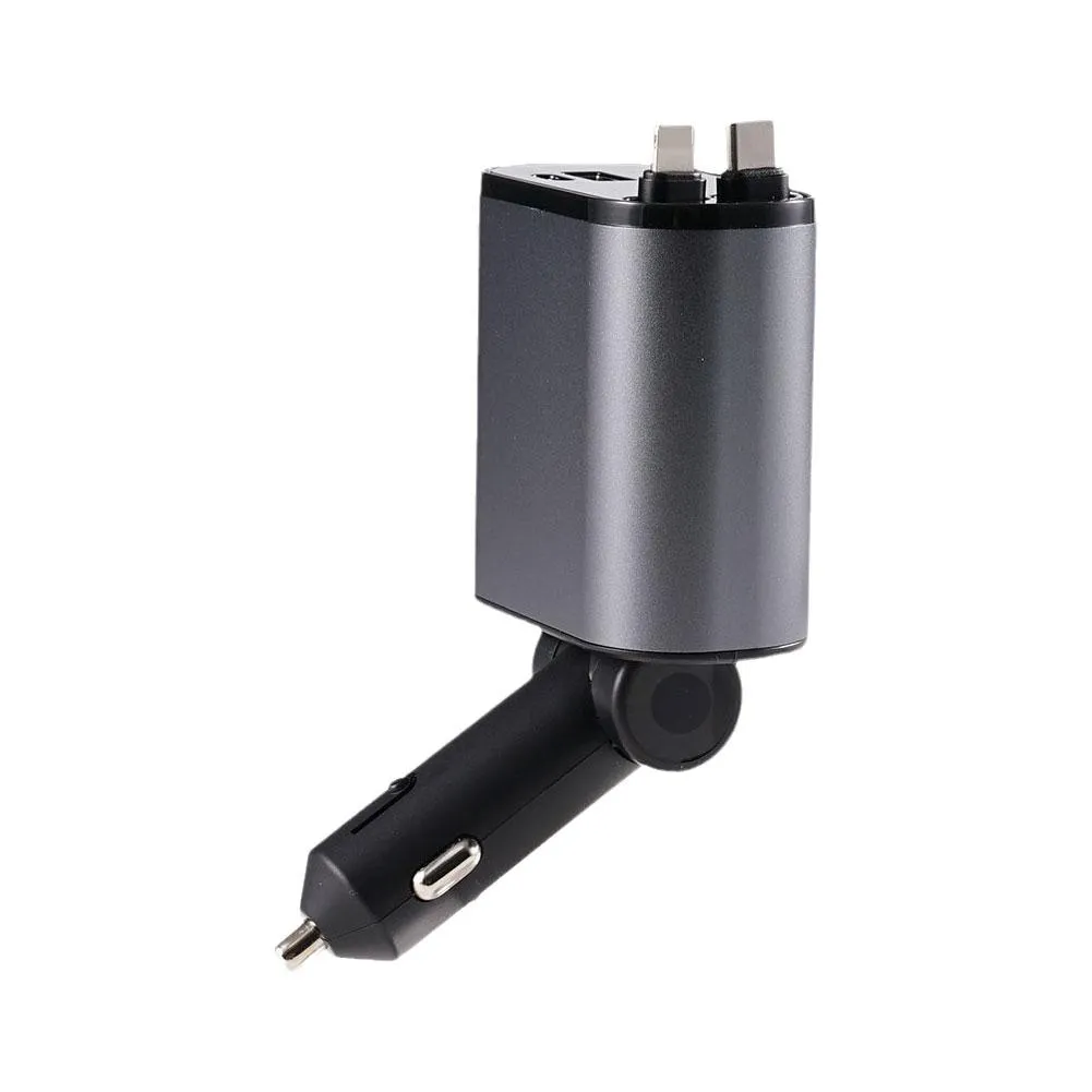 100W 4 IN 1 Retractable Car Charger USB Type C Cable For IPhone Samsung Fast Charge Cord Cigarette Lighter Adapter C8B2