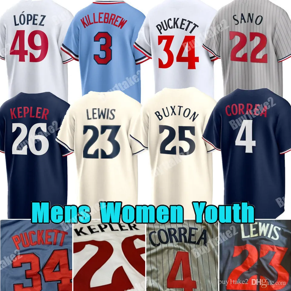 Camisa de beisebol personalizada Royce Lewis 4 Carlos Correa Max Kepler Byron Buxton Minnesota Harmon Killebrew Miguel Sano Gêmeos Kyle Farmer Pablo Lopez Bailey Ober Rod Carew