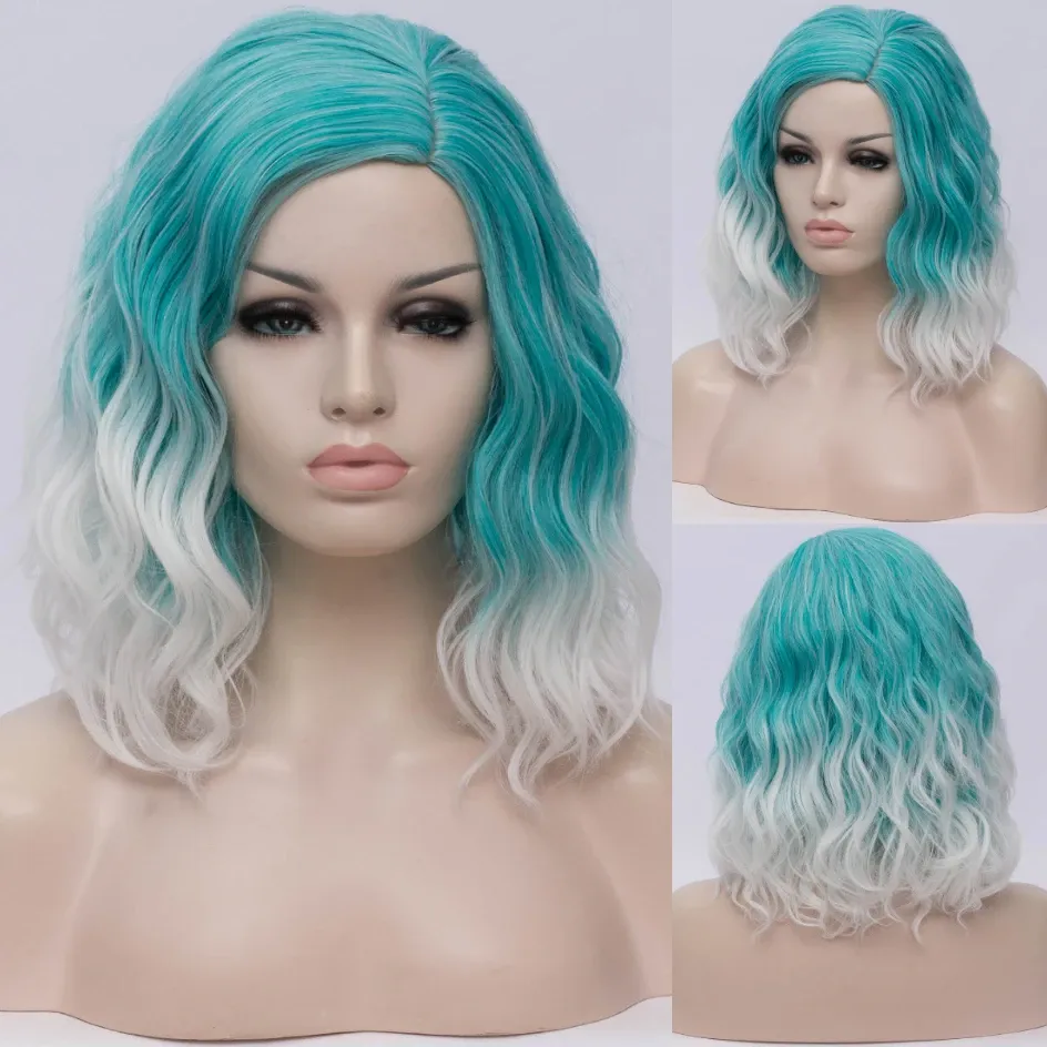 Wigs Vicwig Woman Two Tons Tom Sintético Gradiente Gradiente Branco Azul OnMe Ombre Perucas para Mulheres Brancas Cosplay Bob Linha de Parte Média