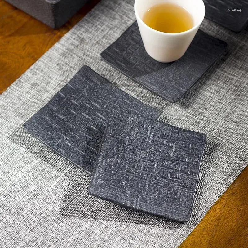Bord mattor kopp matte te tekanna pad kaffe placemat hem dekor natur sten hållbar värmebeständig svart fyrkantig set