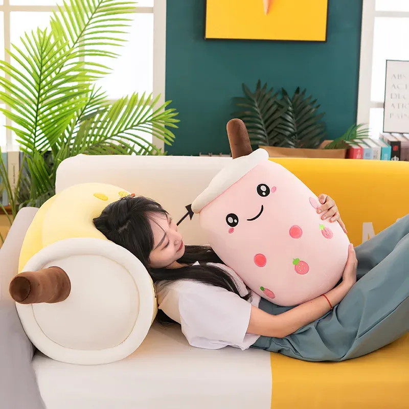 Peluche Géante Boba Bubble Tea Kawaii - 35 Cm - Cadeau Mignon En Forme De Tasse De Thé Au Lait - Couleur Jaune