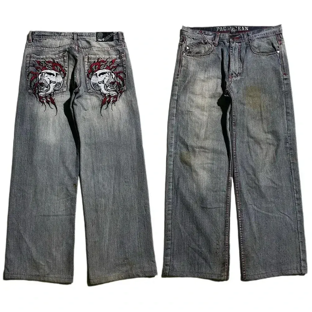 00s archive scull print pants y2k グランジ Amazon.com: Y2K Jeans Men's Hip Hop Vintage Skull Embroidery