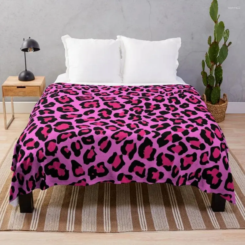 Filtar rosa leopardtryck kast filt flanell tyg vintage söt rutt på soffan