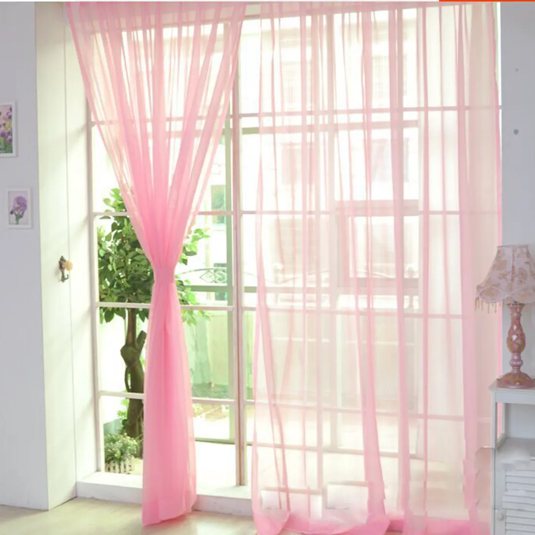 Tenda In Voile Con Rose 200x100 Cm – Pannello Per Porta Finestra E Balcone Viola