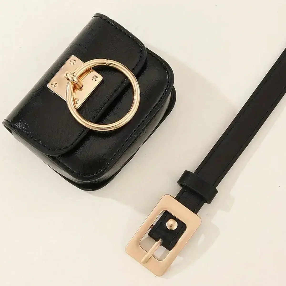 Y2K Vintage Belt Bag with Metal Buckle PU Leather Waist Purse for