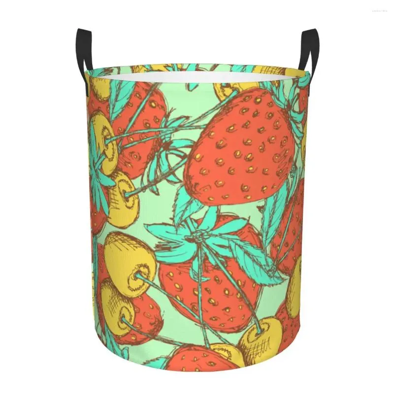 Sacs à linge Sac de rangement étanche Vintage Cerise Fraise Ménage Panier sale Seau pliant Vêtements Jouets Organisateur