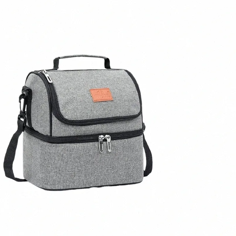 multifunzionale Double-Deck Cooler Lunch Box portatile isolato per alimenti in tessuto Oxford Lunch Bag per viaggi di lavoro Borse da picnic Tote Bag T3bp #