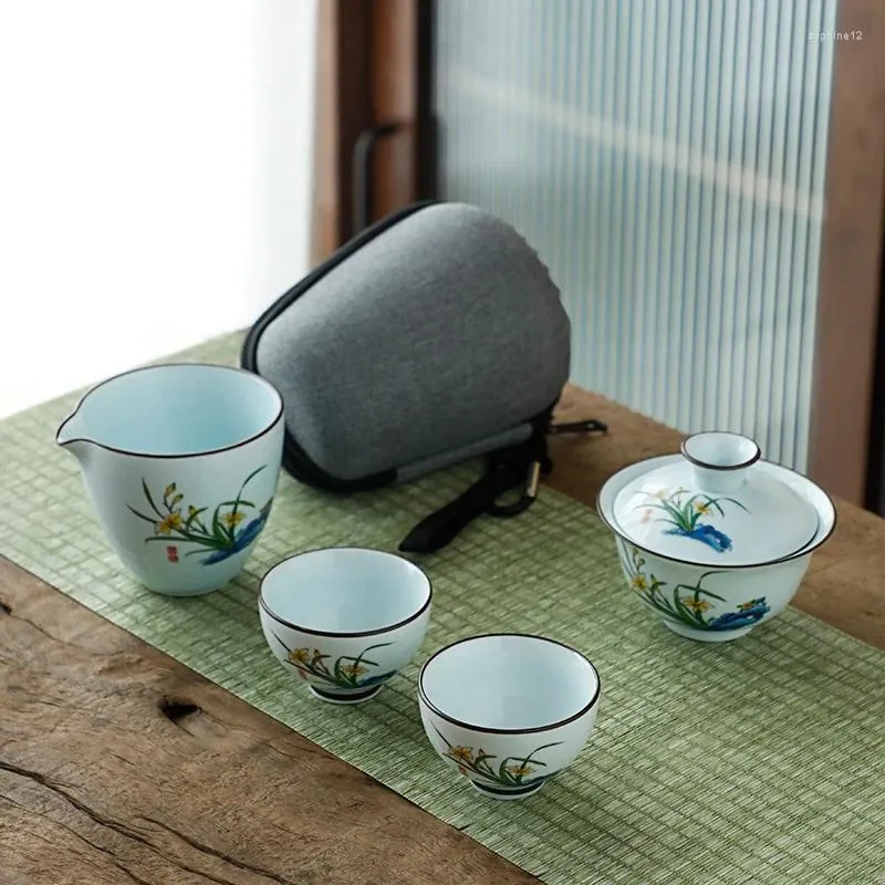 Zestawy herbaciane zbiór herbaty Cockery Teapot Ceramiczne gaiwan Teacups Chińskie garnek przenośna torba podróżna