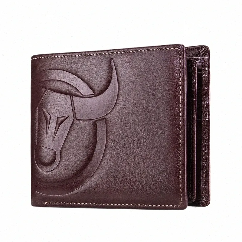 Bullcaptain Fi Big Logo Man Wallet Högkvalitativ RFID Wallet Coin Purse Compact Mini Card Holder äkta läder R6NZ#