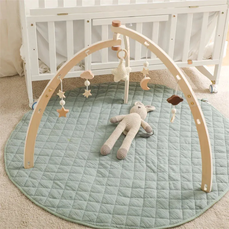 Baby Wooden Gym Frame Crochet Star Cloud Music Pendant Rattle Toys For Baby Gym Activity Montessori Toys For born Birth Gift 240327