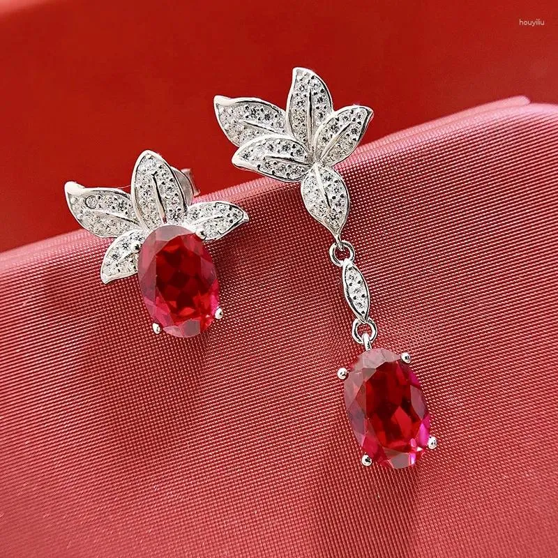 SpringLady – boucles d'oreilles en or blanc 18 carats, pierres précieuses saphir rouge de 7 à 9MM, cadeau d'anniversaire pour femmes, bijoux en argent Sterling 925