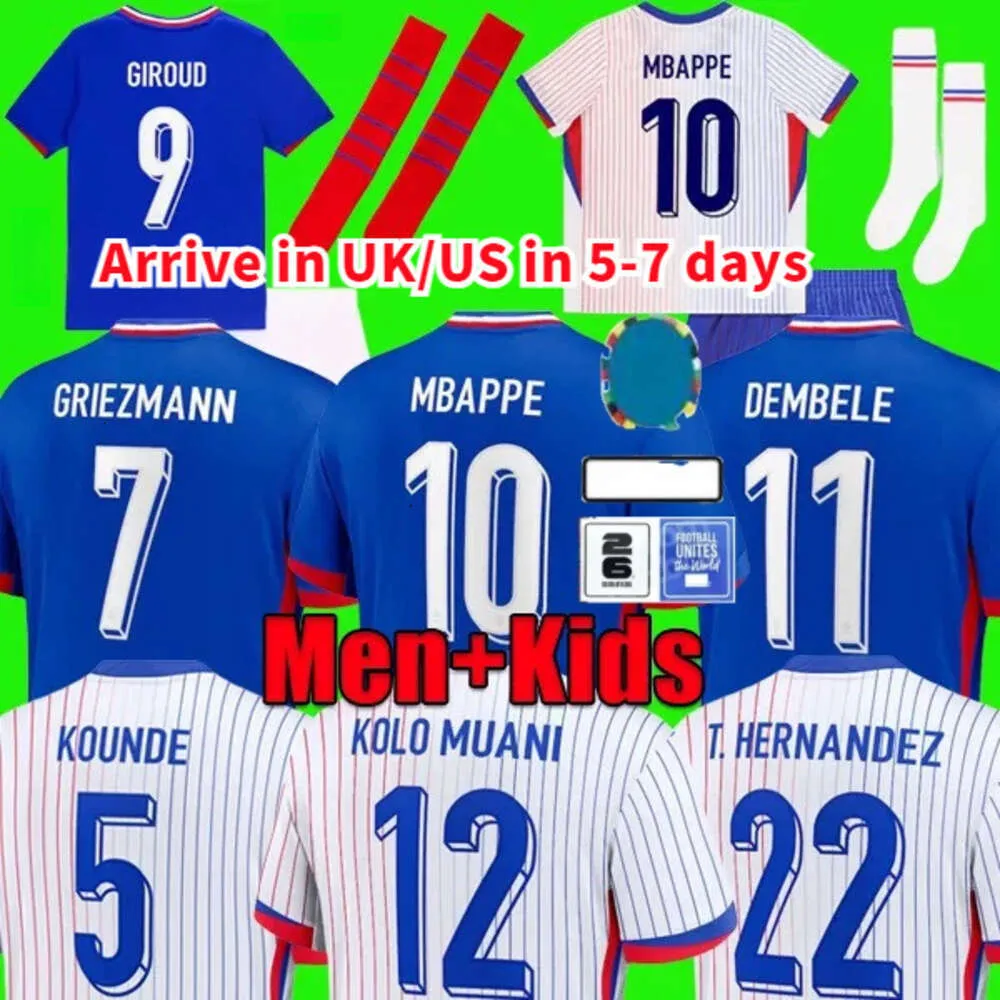 2024 EURO CUP HOME Away Jersey Mbappe Soccer Jerseys Dembele Coman Maillot de Foot Benzema Griezmann Fans Player Football Shirt Men Kids Uniforms