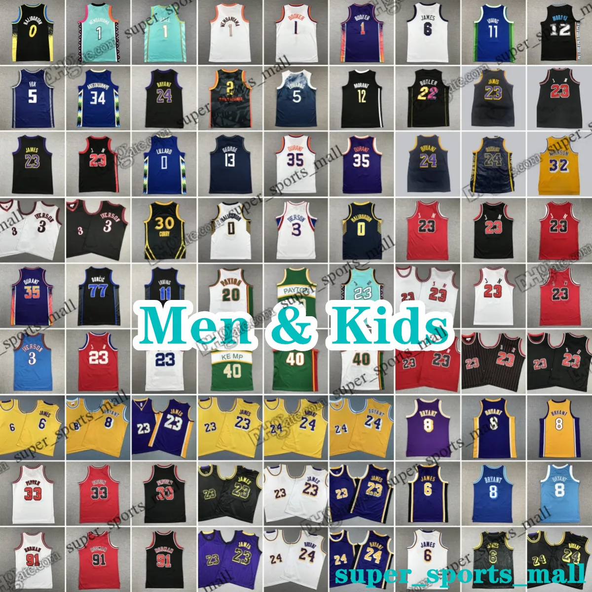 Mannen Kids Basketball Jerseys 1 Victor Wembanyama 12 Ja Morant Haliburton Antetokounmpo Haliburton Edwards Durant Doncic Irving Booker Curry Thompson Wiggins Fox