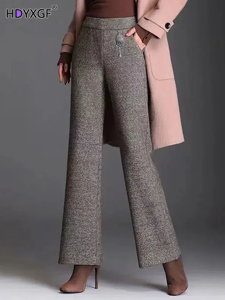 Business Casual Pants Women: High Waist Woolen Wide Leg