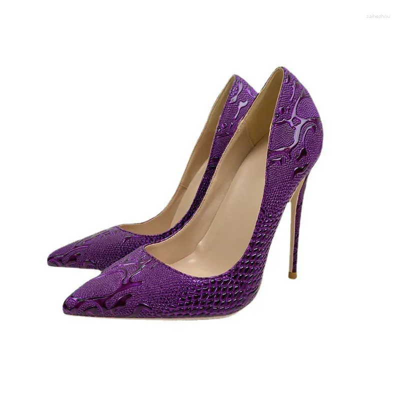 Dress Shoes Unique Snakes Luxury Purple Woman High Heeled Shallow Mouth Pointed Toe Slip On