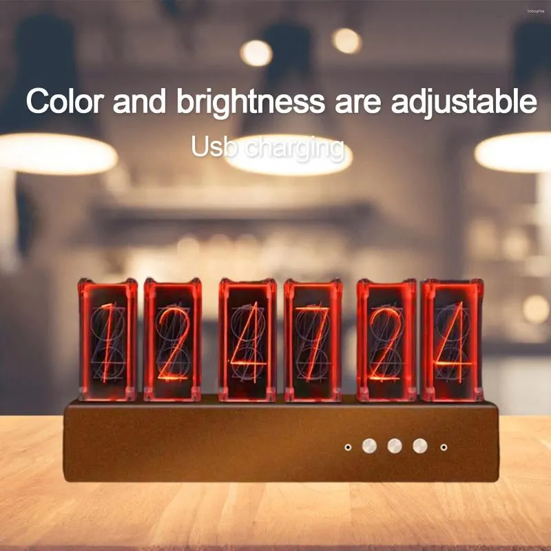 Bordklockor Nixie Tube Clock LED Vintage Variabel färg DIY USB Powered Simulation RGB Quasi Glow for Gift Desk sovrum Hem