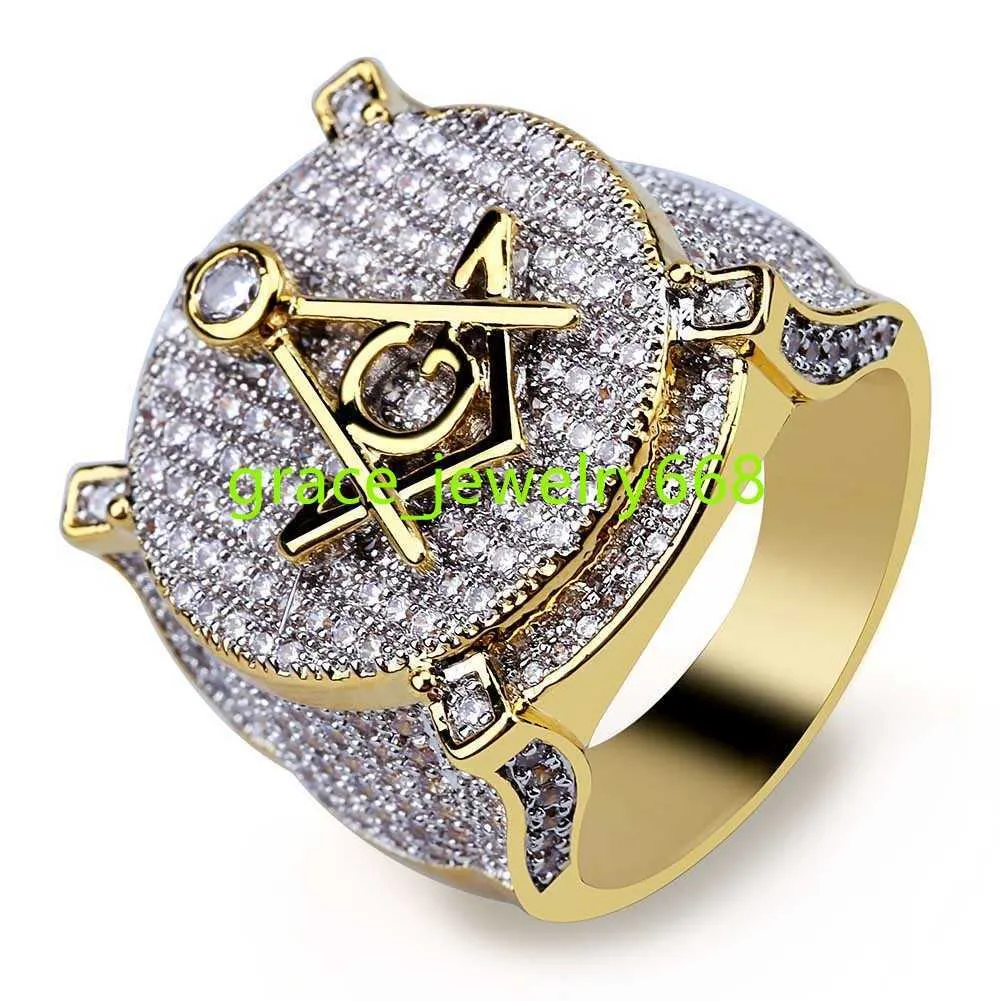 Vintage Charm Masonic Crystal Pierścienie Freemason Symbol A G Templar Freemasonry Hip Hop Punk Men Pierście