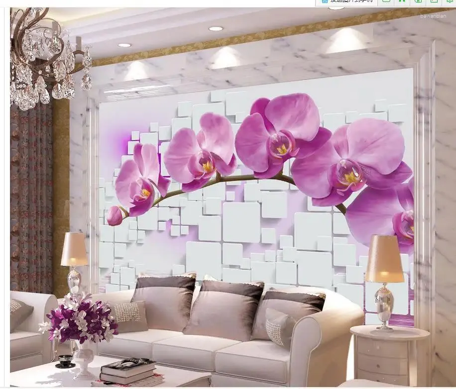 Tapeten Tapete 3D-Blumen-Orchideen-Kasten-Hauptdekoration kundenspezifisches Po-modernes Wohnzimmer