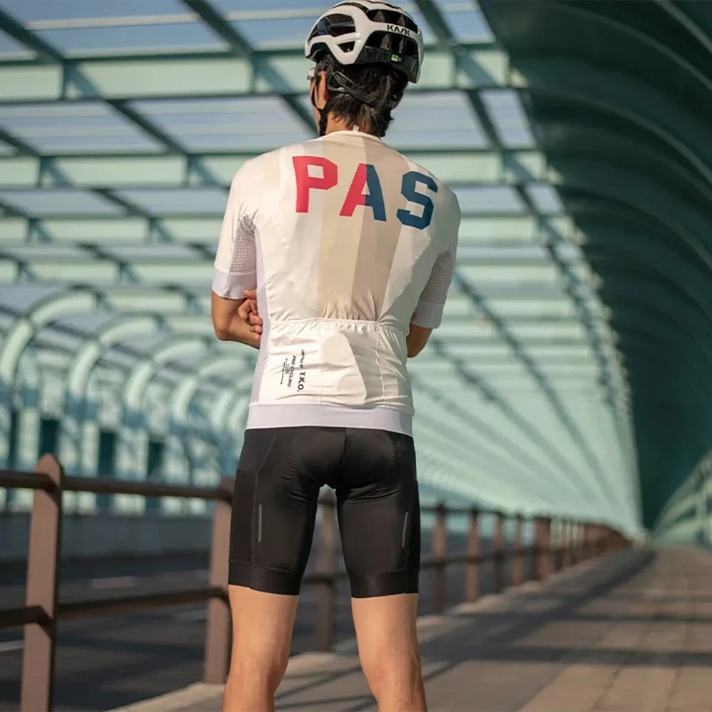 Maillot Cyclisme Homme Manches Courtes Polyester Respirant – Blanc/Noir, Tailles XS à 3XL, 3 Poches Dos + Bandes Réfléchissantes