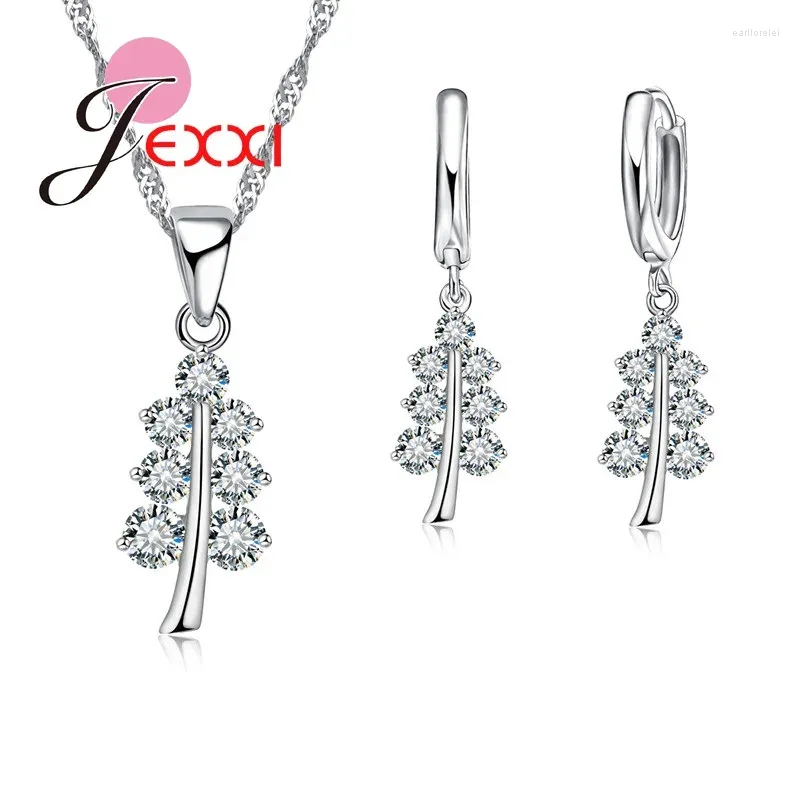 Conjunto de pendientes y collar con diseño de árbol de Navidad brillante, joyería con cristal CZ, venta al por mayor, colgante/collar/pendientes de plata de ley 925