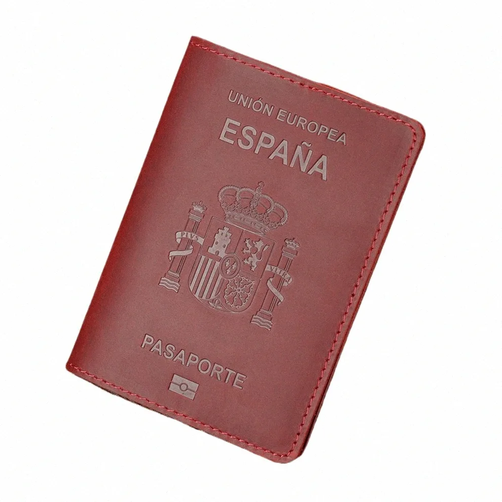 Couverture de passeport en cuir véritable pour porte-carte de crédit Espana, étui de passeport Vintage pour hommes et femmes, portefeuille de voyage B384 #